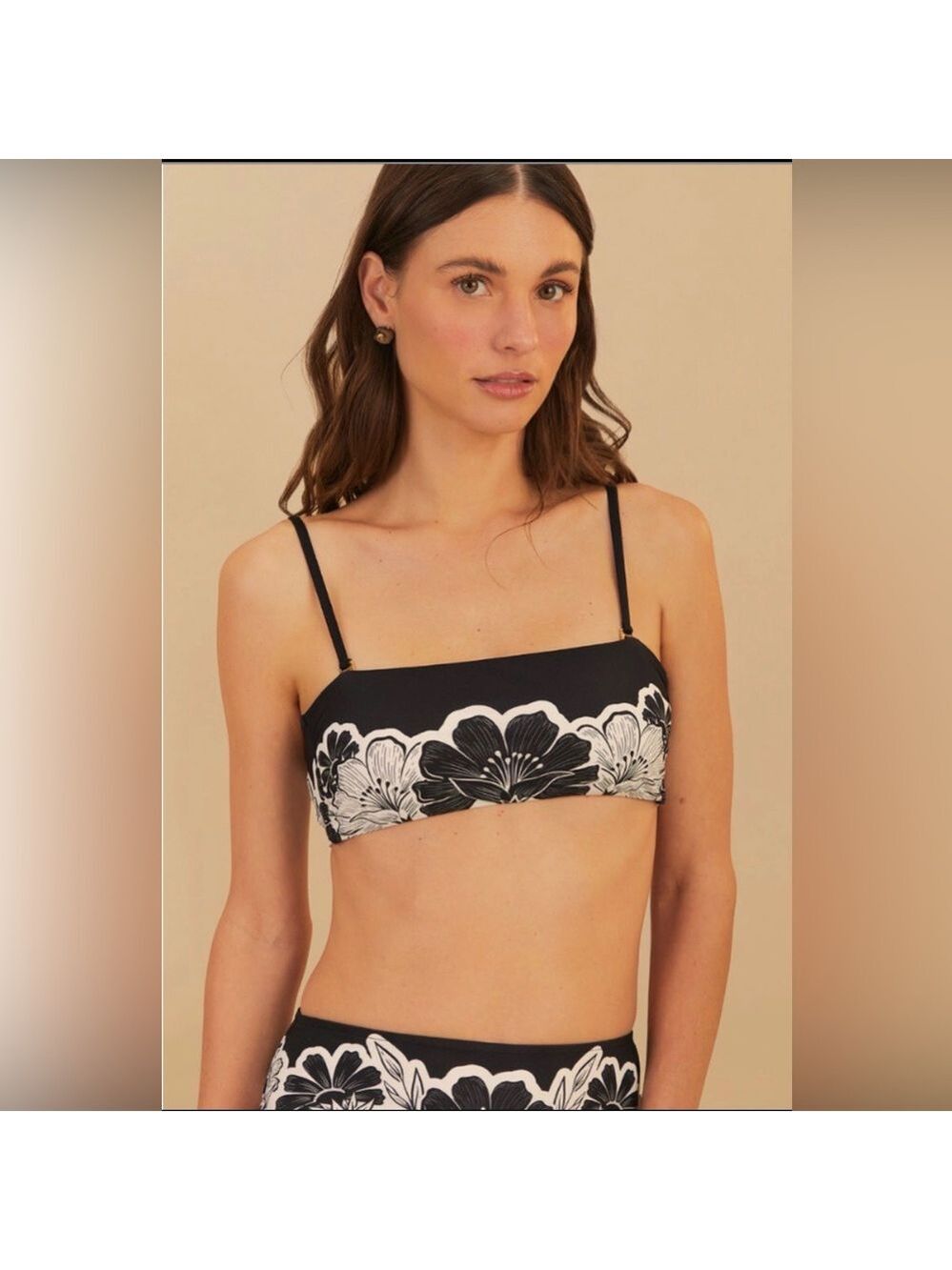Set - Farm Rio Flower Leopards Bandeau Bikini Top & Bottom - Picture 3 of 9